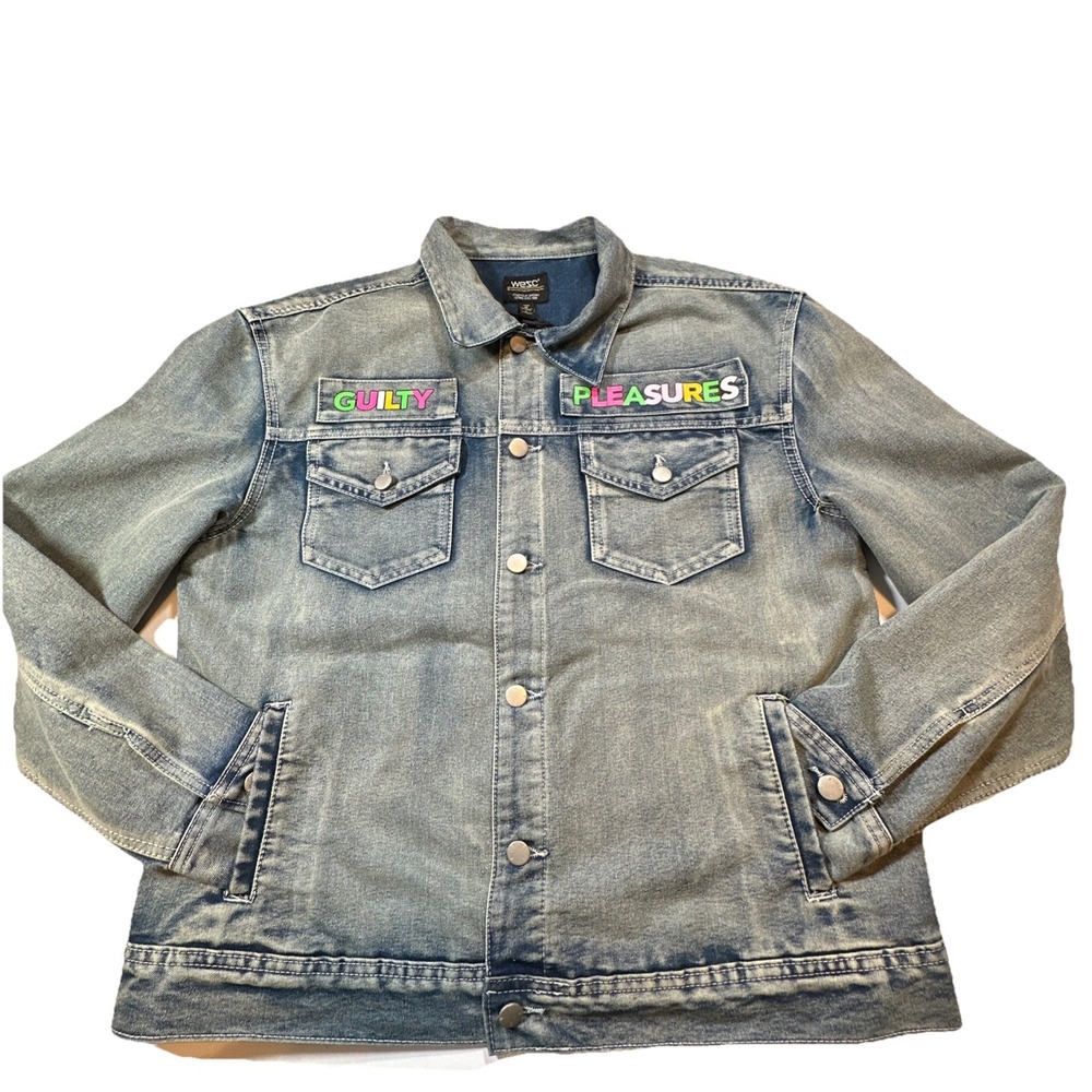 WESC‎ denim jacket UNISEX Men: M Women: L  GUILTY PLEASURES THRILLS Supreme NWOT